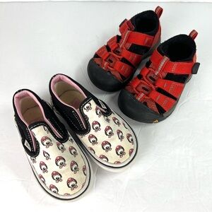 Toddler Girls lot of 2 Summer Shoes size 5.0/5.5 Puppy Print Vans and Red Keens